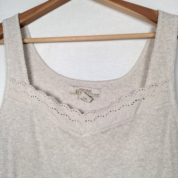 Natural Reflections Tank Top Size Large Beige Ribbed Eyelet Lace Trim Cotton Y2K - Picture 10 of 14